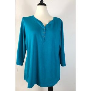 KAREN SCOTT PLUS SIZE LONG SLEEVE BLUE SHIRT